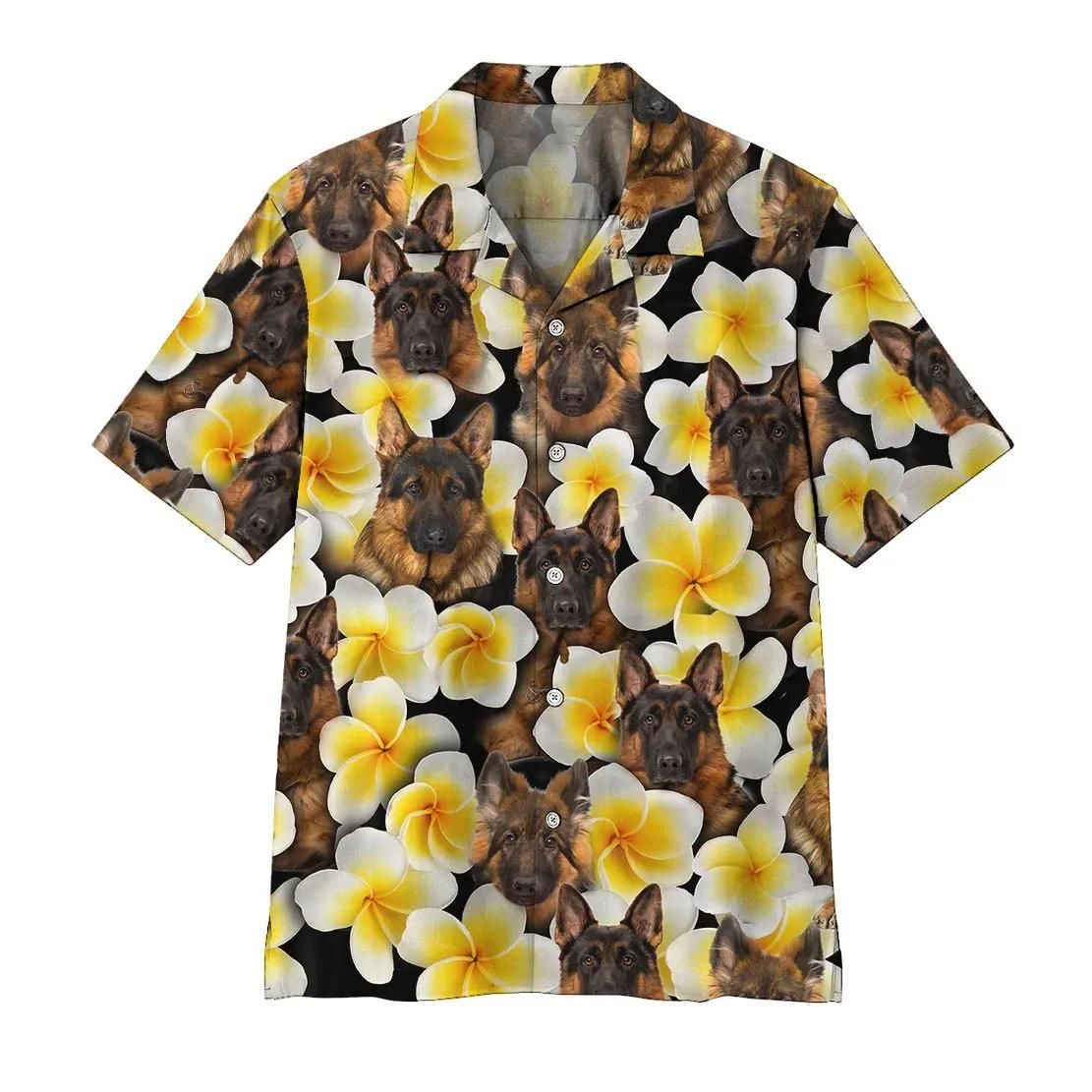 Plumeria German Shepherd Aloha Hawaiian Shirt Colorful Short Sleeve Summer Beach Casual Shirt For Men And Women
