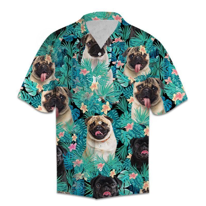 Pug Tropical Aloha Hawaiian Shirt Colorful Short Sleeve Summer Beach Casual Shirt For Men And Women