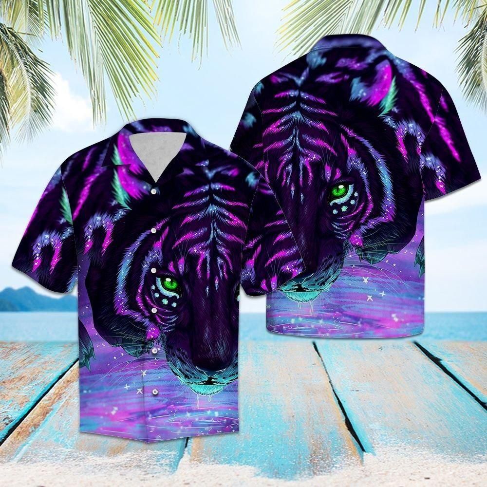 Purple Tiger Aloha Hawaiian Shirt Colorful Short Sleeve Summer Beach Casual Shirt For Men And Women