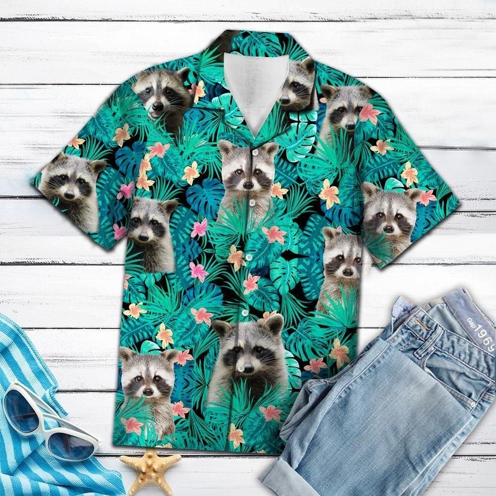 Raccoon Tropical Aloha Hawaiian Shirt Colorful Short Sleeve Summer Beach Casual Shirt For Men And Women