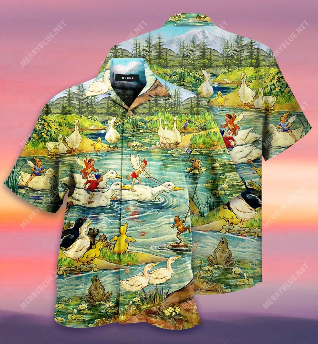 Racing Ducks Aloha Hawaiian Shirt Colorful Short Sleeve Summer Beach Casual Shirt For Men And Women