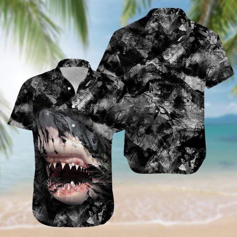Shark In Darkness Aloha Hawaiian Shirt Colorful Short Sleeve Summer Beach Casual Shirt For Men And Women