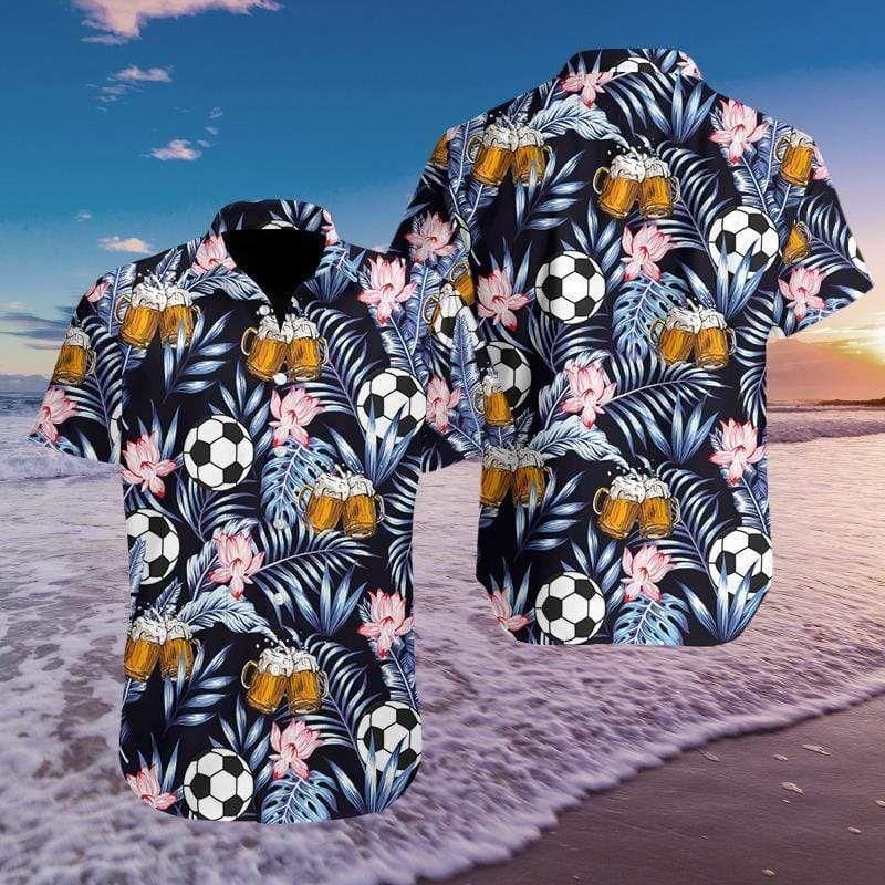 Soccer And Beer Tropical Aloha Hawaiian Shirt Colorful Short Sleeve Summer Beach Casual Shirt For Men And Women