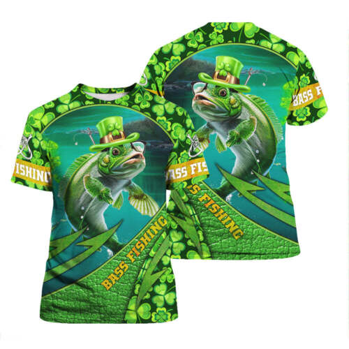 St Patrick’s Day Fishing Leprechaun Fish Lucky Shamrock 3d Tshirt