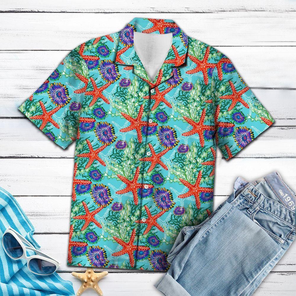 Starfish Underwater Floral Aloha Hawaiian Shirt Colorful Short Sleeve Summer Beach Casual Shirt For Men And Women