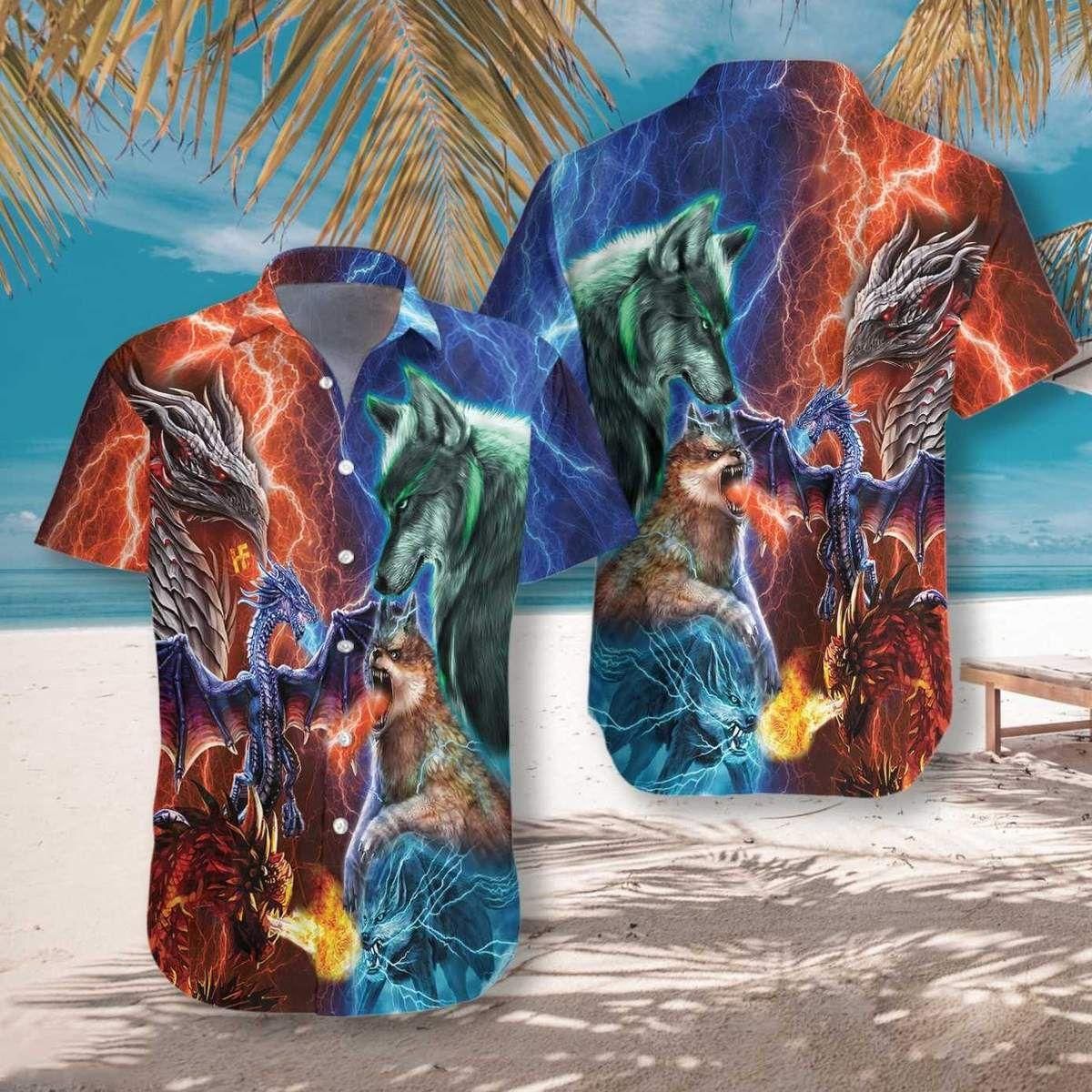 The Battle Of Dragons And Wolves Aloha Hawaiian Shirt Colorful Short Sleeve Summer Beach Casual Shirt For Men And Women