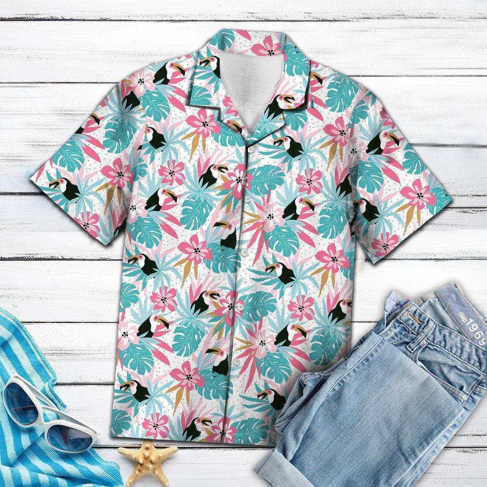 Toucan Bird Flower Aloha Hawaiian Shirt Colorful Short Sleeve Summer Beach Casual Shirt For Men And Women