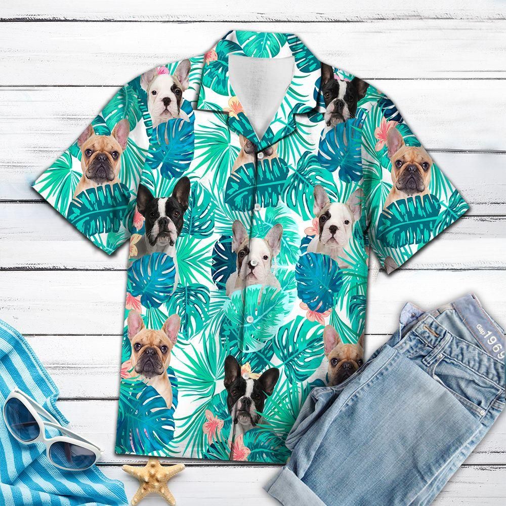 Tropical French Bulldog Aloha Hawaiian Shirt Colorful Short Sleeve Summer Beach Casual Shirt For Men And Women