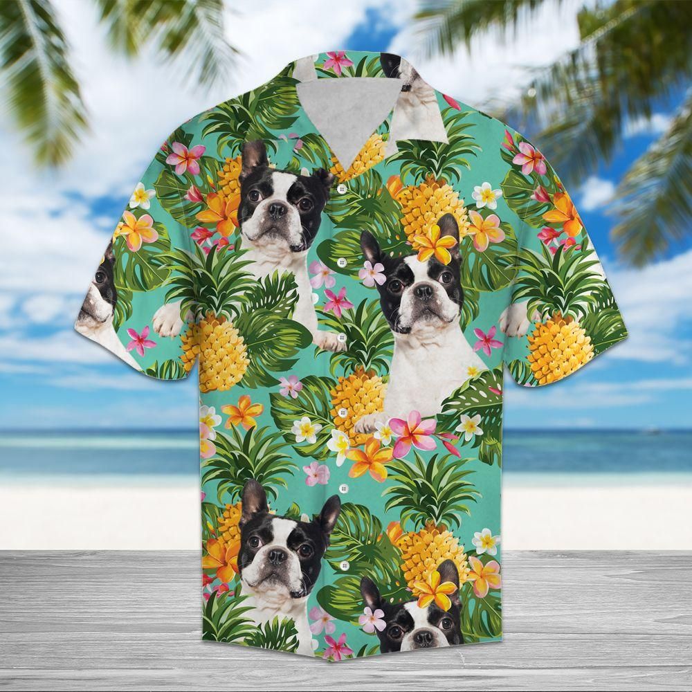 Tropical Pineapple Boston Terrier Aloha Hawaiian Shirt Colorful Short Sleeve Summer Beach Casual Shirt For Men And Women