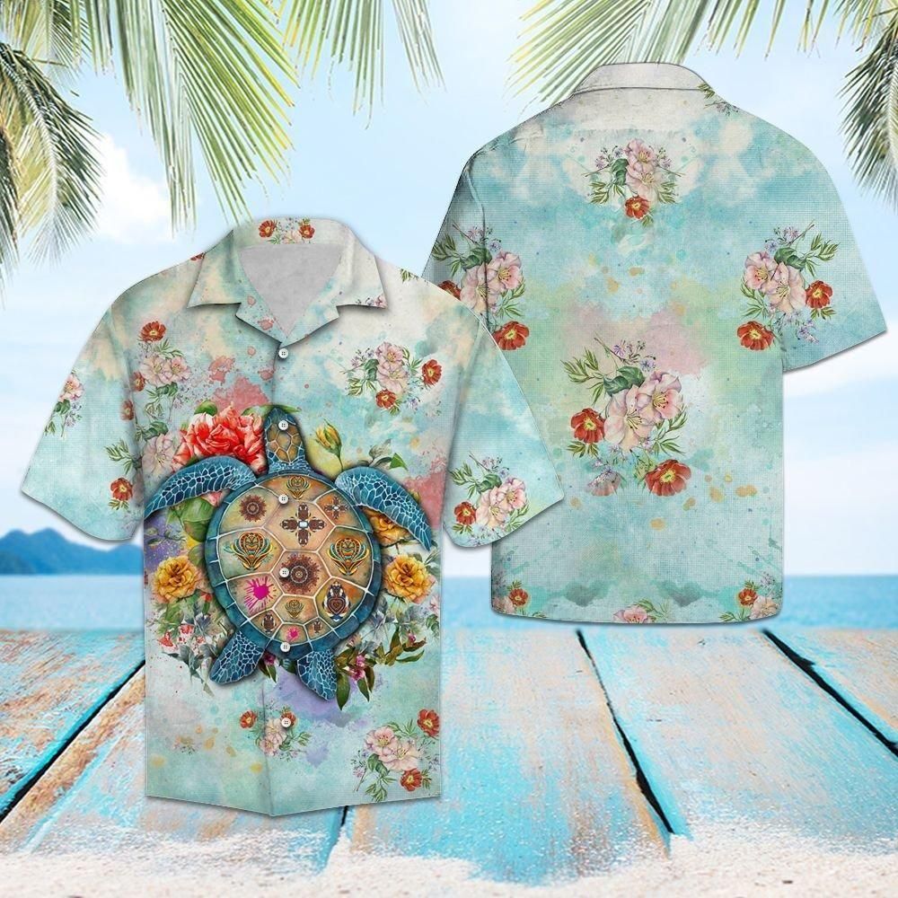 Turtle Flower Summer Aloha Hawaiian Shirt Colorful Short Sleeve Summer Beach Casual Shirt For Men And Women