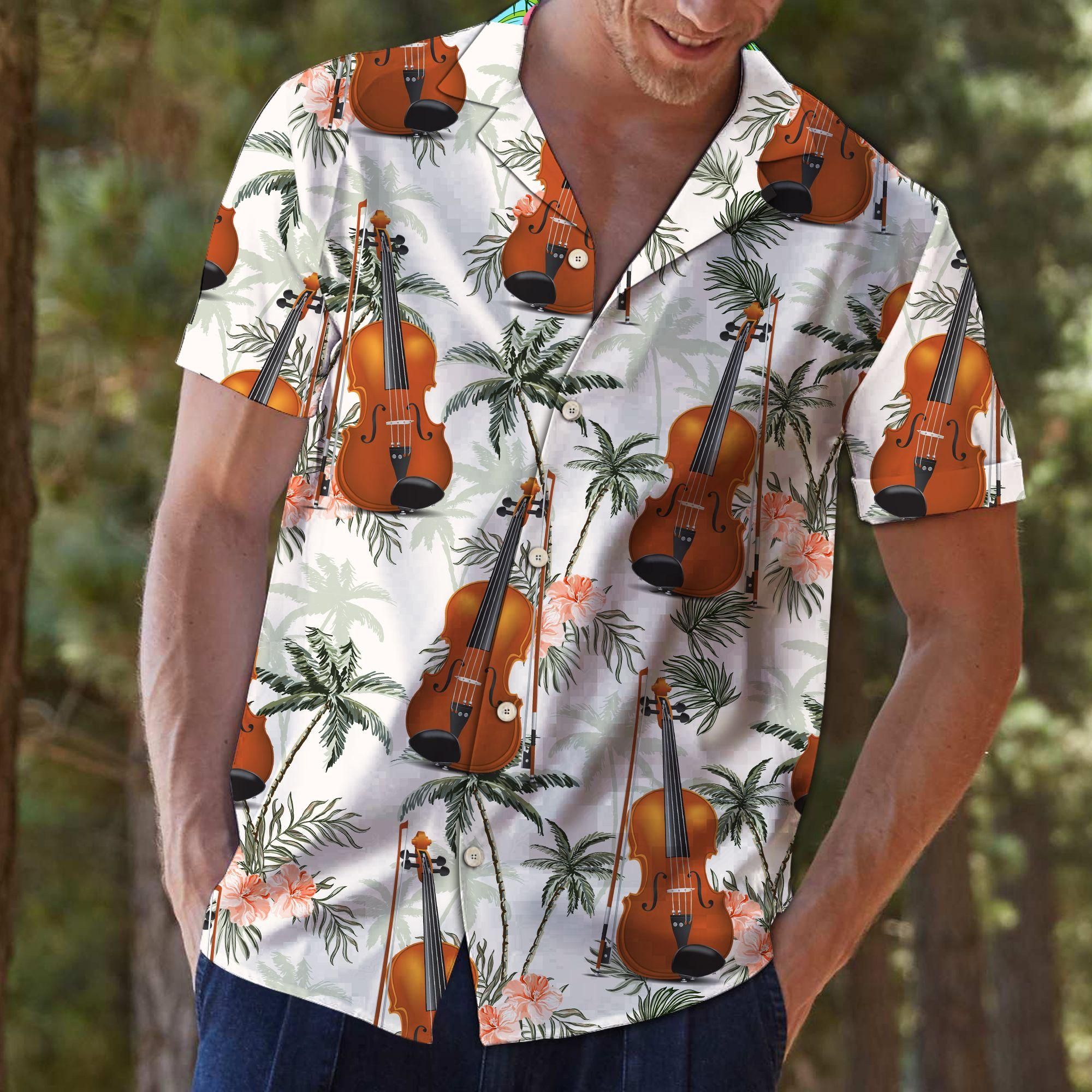 Violin Tropical Vintage Aloha Hawaiian Shirt Colorful Short Sleeve Summer Beach Casual Shirt For Men And Women