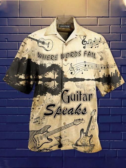 Where Words Fail Guitar Speaks Vintage Aloha Hawaiian Shirt Colorful Short Sleeve Summer Beach Casual Shirt For Men And Women