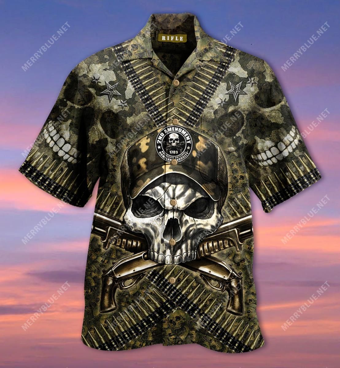 2Nd Amendment America'S Original Homeland Security Skull Aloha Hawaiian Shirt Colorful Short Sleeve Summer Beach Casual Shirt For Men And Women