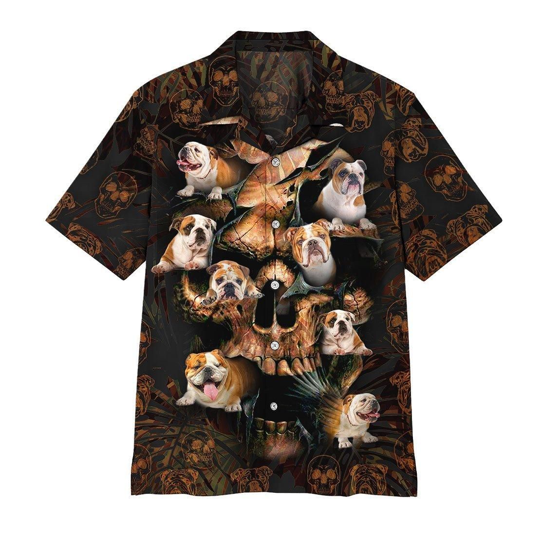 3D Bulldog Skull Aloha Hawaiian Shirt Colorful Short Sleeve Summer Beach Casual Shirt For Men And Women