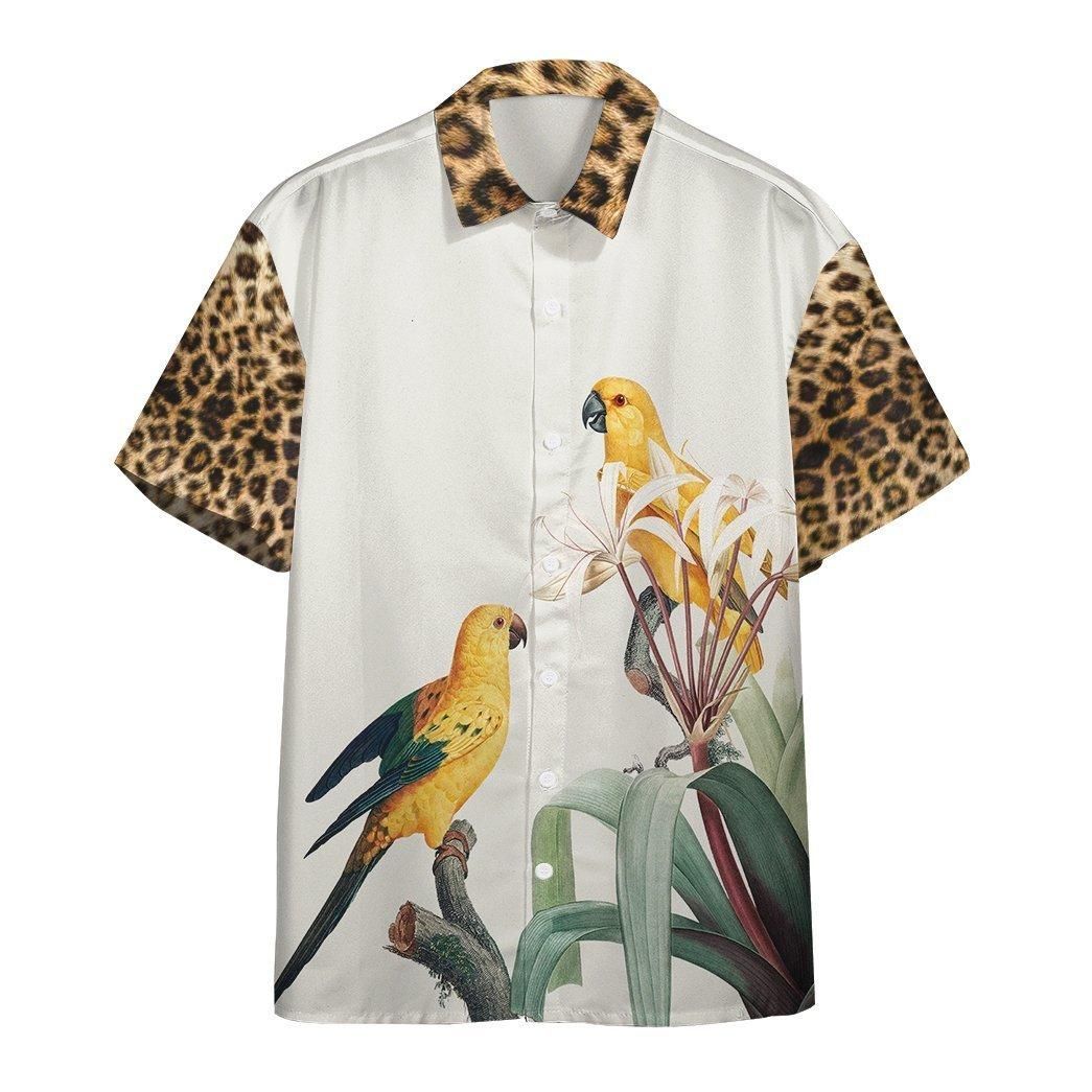 3D Parrot With Leopard Skin Tropical Aloha Hawaiian Shirt Colorful Short Sleeve Summer Beach Casual Shirt For Men And Women