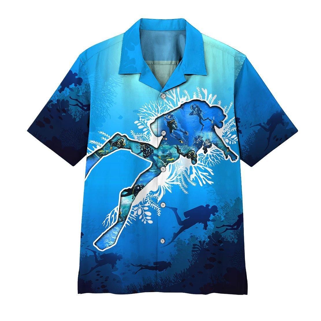 3D Scuba Diving Aloha Hawaiian Shirt Colorful Short Sleeve Summer Beach Casual Shirt For Men And Women