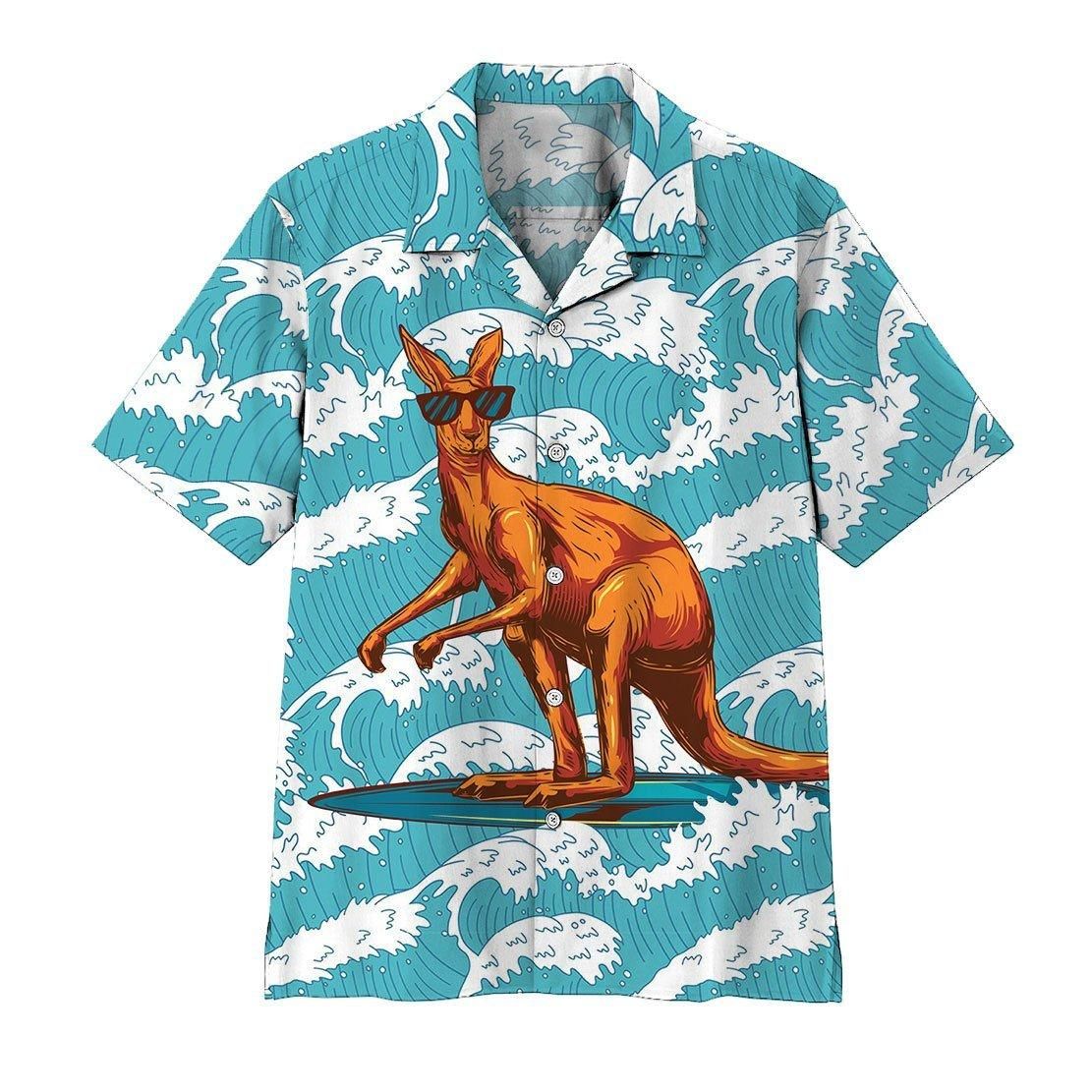 3D Surfing Kangaroo Aloha Hawaiian Shirt Colorful Short Sleeve Summer Beach Casual Shirt For Men And Women