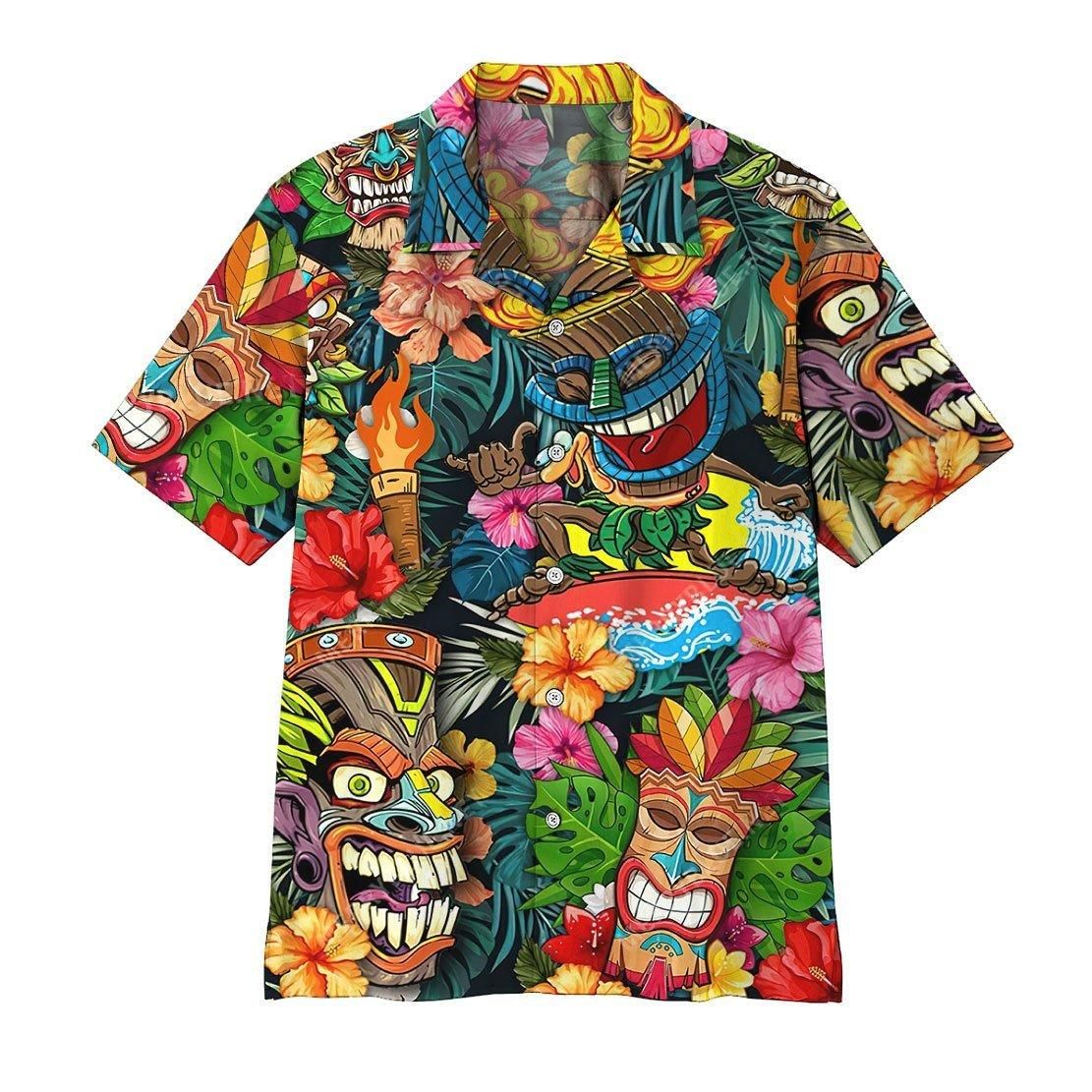 3D Tiki Tiki Aloha Hawaiian Shirt Colorful Short Sleeve Summer Beach Casual Shirt For Men And Women