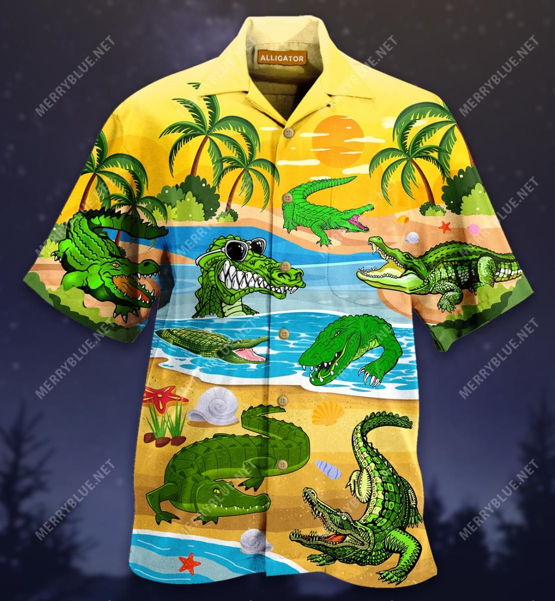 Alligator On The Beach Aloha Hawaiian Shirt Colorful Short Sleeve Summer Beach Casual Shirt For Men And Women