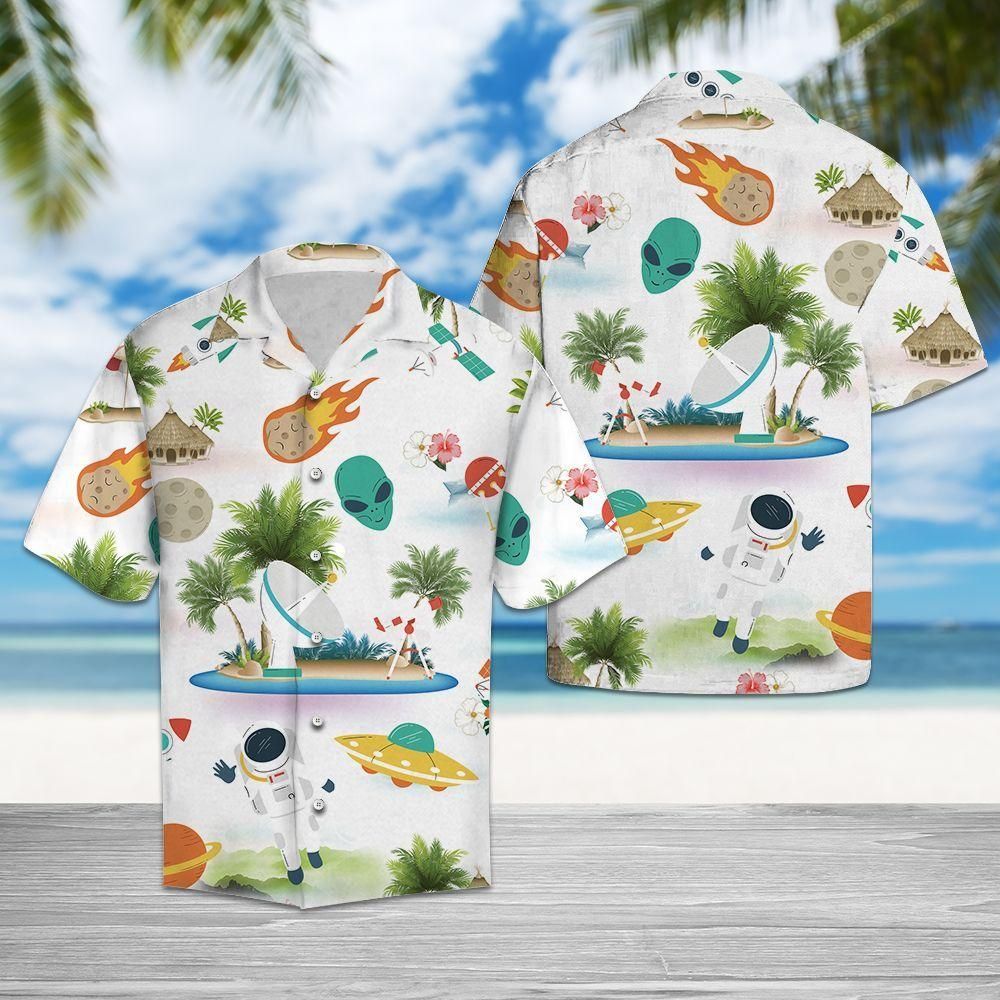 Astronaut On Vacation Aloha Hawaiian Shirt Colorful Short Sleeve Summer Beach Casual Shirt For Men And Women