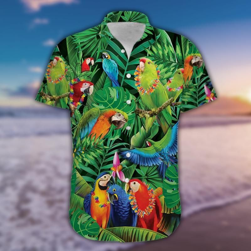 Awesome Parrots Tropical Aloha Hawaiian Shirt Colorful Short Sleeve Summer Beach Casual Shirt For Men And Women