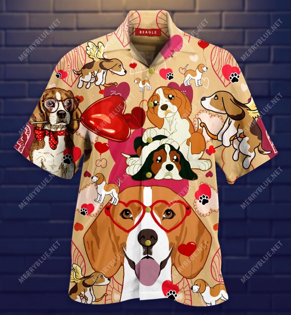 Beagle Happy Valentine'S Day Aloha Hawaiian Shirt Colorful Short Sleeve Summer Beach Casual Shirt For Men And Women