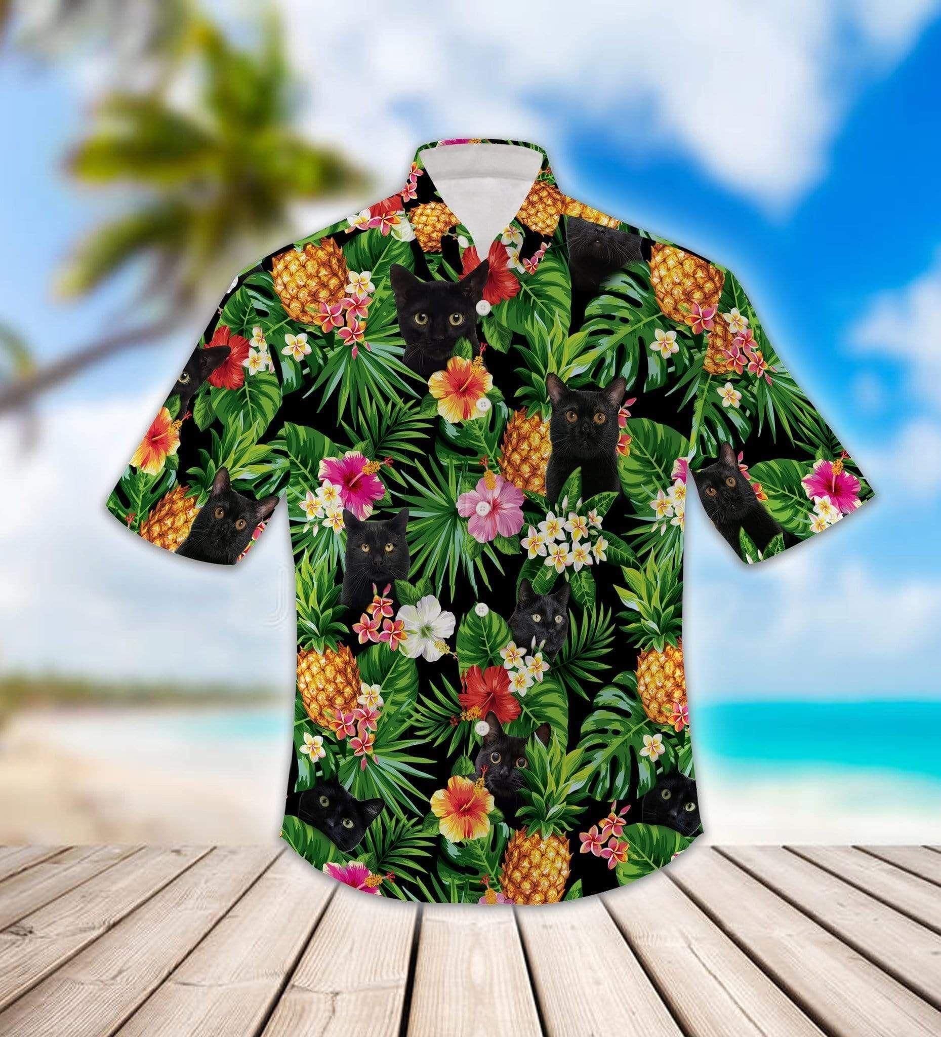 Black Cat Pineapple Tropical Aloha Hawaiian Shirt Colorful Short Sleeve Summer Beach Casual Shirt For Men And Women