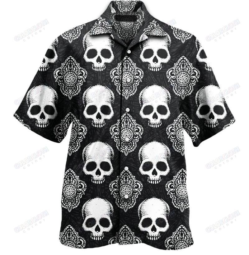 Black Sugar Skull Aloha Hawaiian Shirt Colorful Short Sleeve Summer Beach Casual Shirt For Men And Women