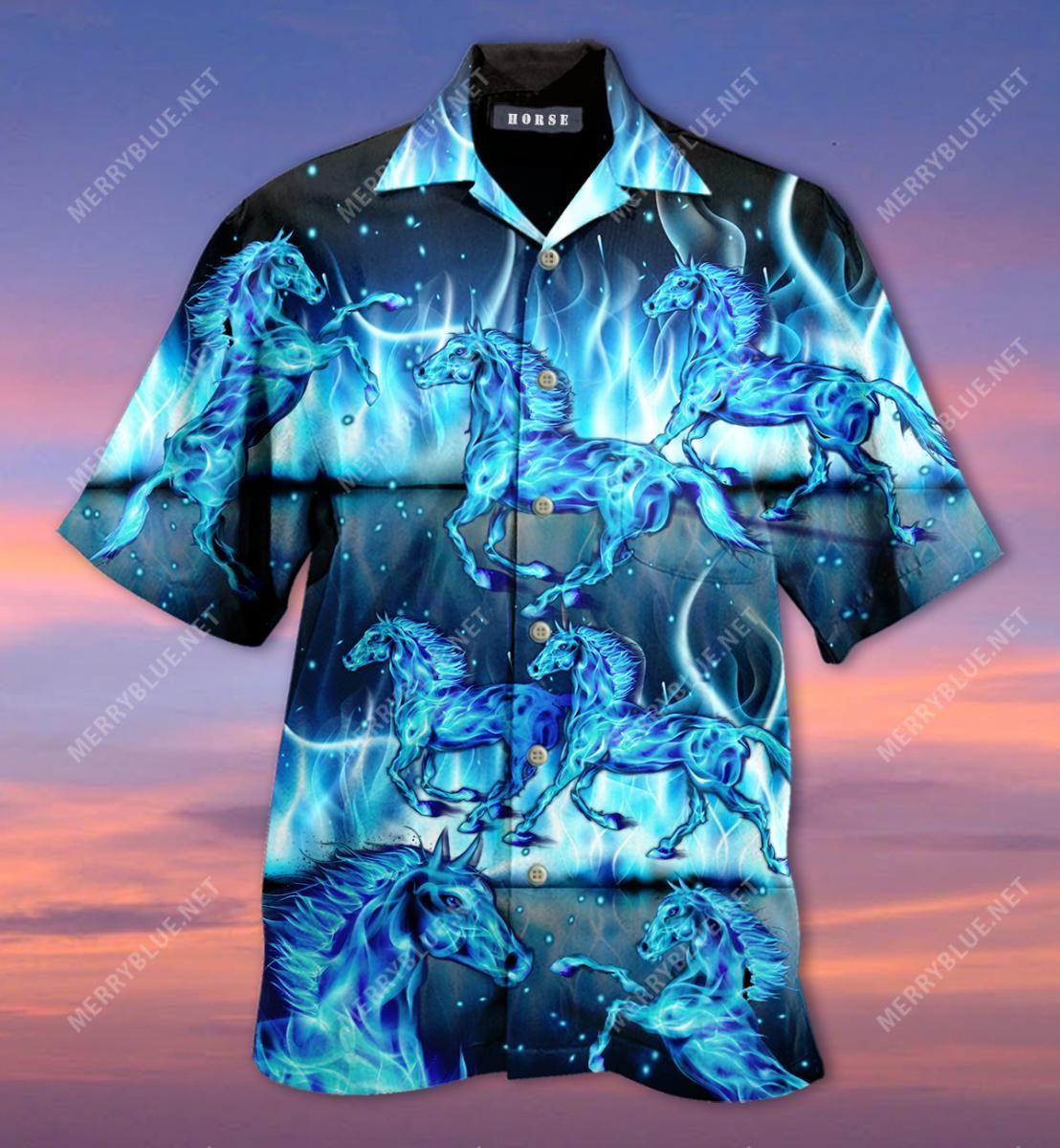 Burning Blue Horses Aloha Hawaiian Shirt Colorful Short Sleeve Summer Beach Casual Shirt For Men And Women