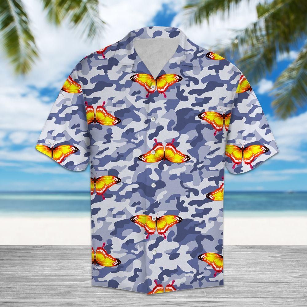 Butterfly Camo Aloha Hawaiian Shirt Colorful Short Sleeve Summer Beach Casual Shirt For Men And Women