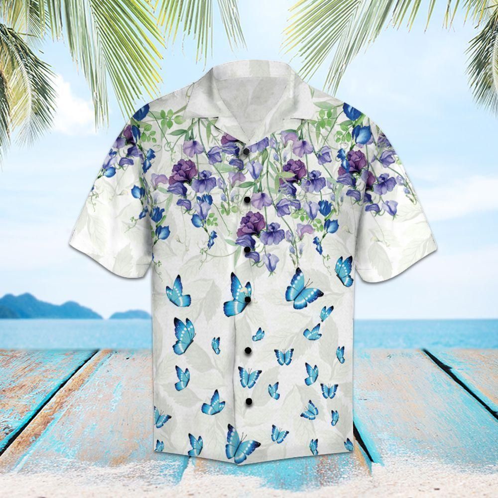 Butterfly Flower Aloha Hawaiian Shirt Colorful Short Sleeve Summer Beach Casual Shirt For Men And Women