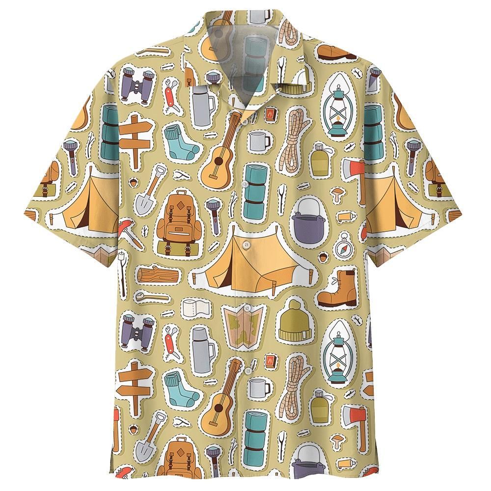 Camping Aloha Hawaiian Shirt Colorful Short Sleeve Summer Beach Casual Shirt For Men And Women