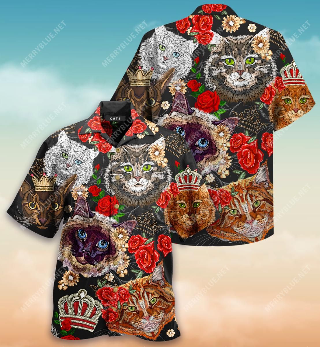 Cats Embroidery Aloha Hawaiian Shirt Colorful Short Sleeve Summer Beach Casual Shirt For Men And Women