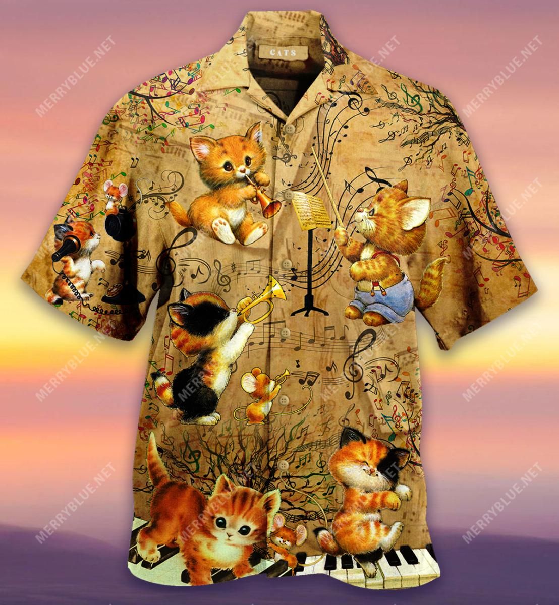 Cats With Music Aloha Hawaiian Shirt Colorful Short Sleeve Summer Beach Casual Shirt For Men And Women