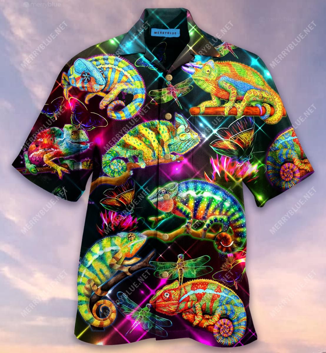 Chameleons Colorful Night Reptiles Aloha Hawaiian Shirt Colorful Short Sleeve Summer Beach Casual Shirt For Men And Women