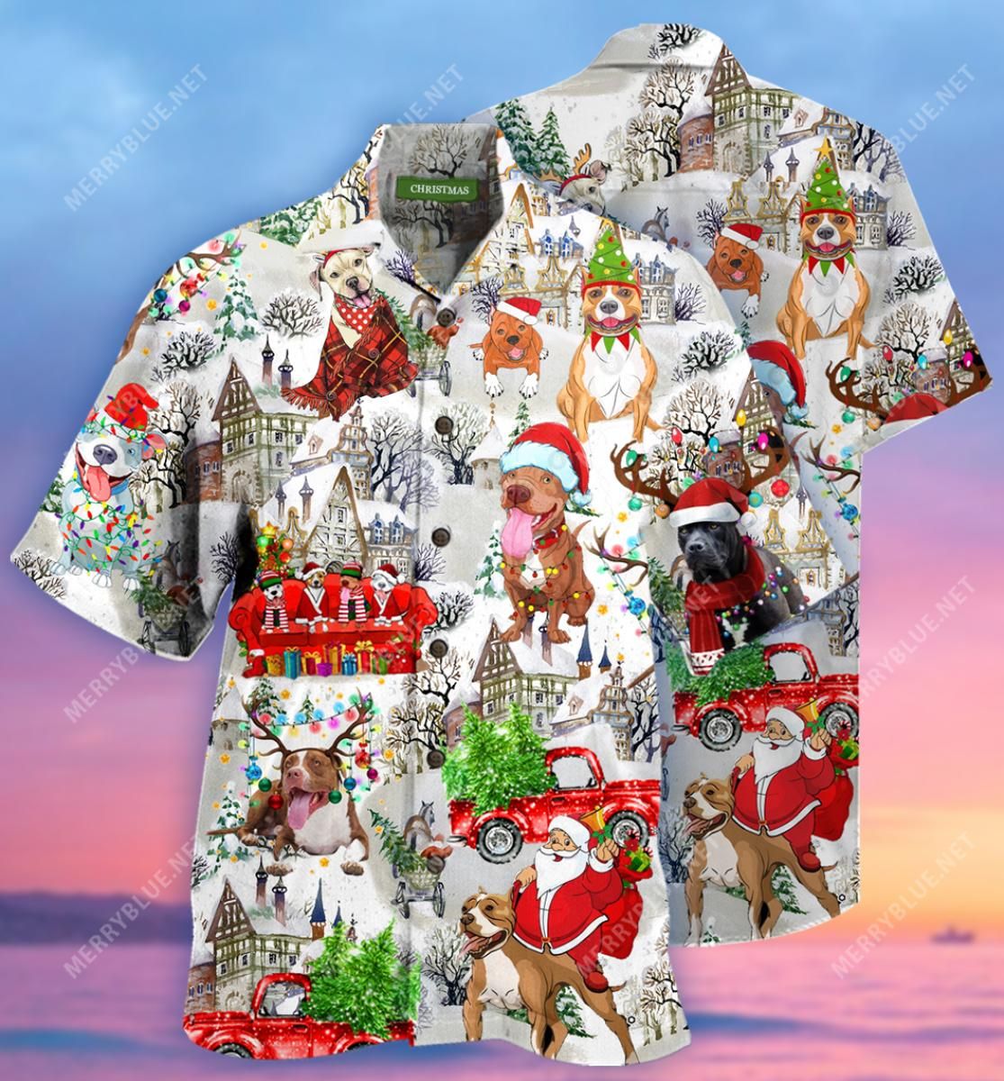Christmas Pit Bulls Aloha Hawaiian Shirt Colorful Short Sleeve Summer Beach Casual Shirt For Men And Women