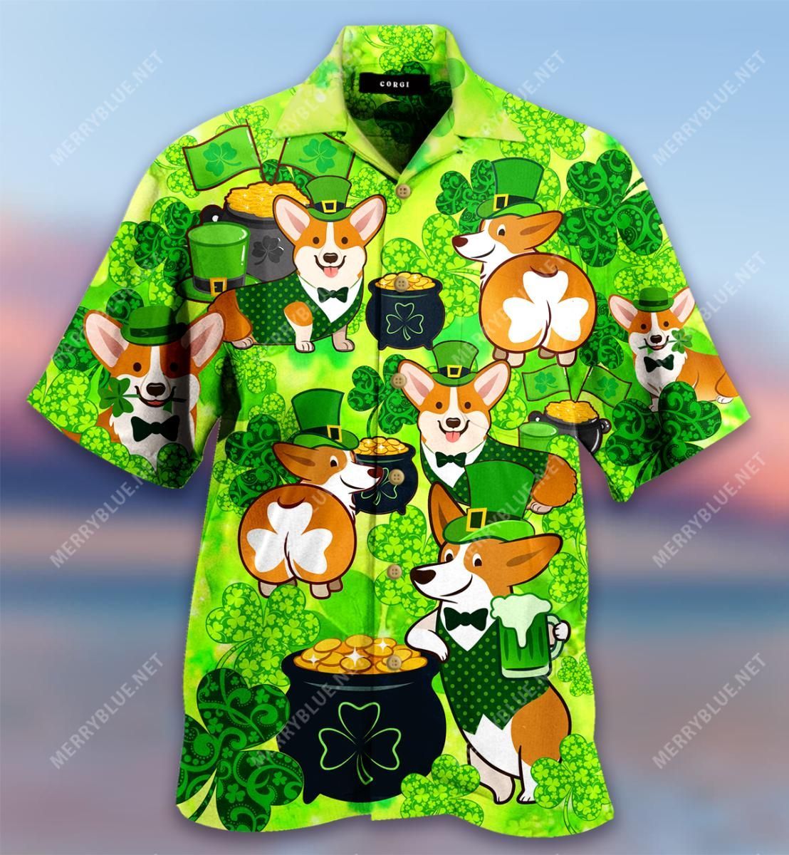 Corgi Happy Saint Patrick'S Day Aloha Hawaiian Shirt Colorful Short Sleeve Summer Beach Casual Shirt For Men And Women