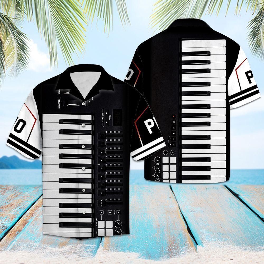 Digital Piano Black And Aloha Hawaiian Shirt Colorful Short Sleeve Summer Beach Casual Shirt For Men And Women