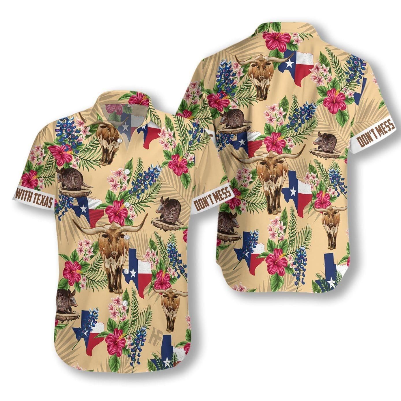 Don'T Mess With Texas Longhorn Aloha Hawaiian Shirt Colorful Short Sleeve Summer Beach Casual Shirt For Men And Women