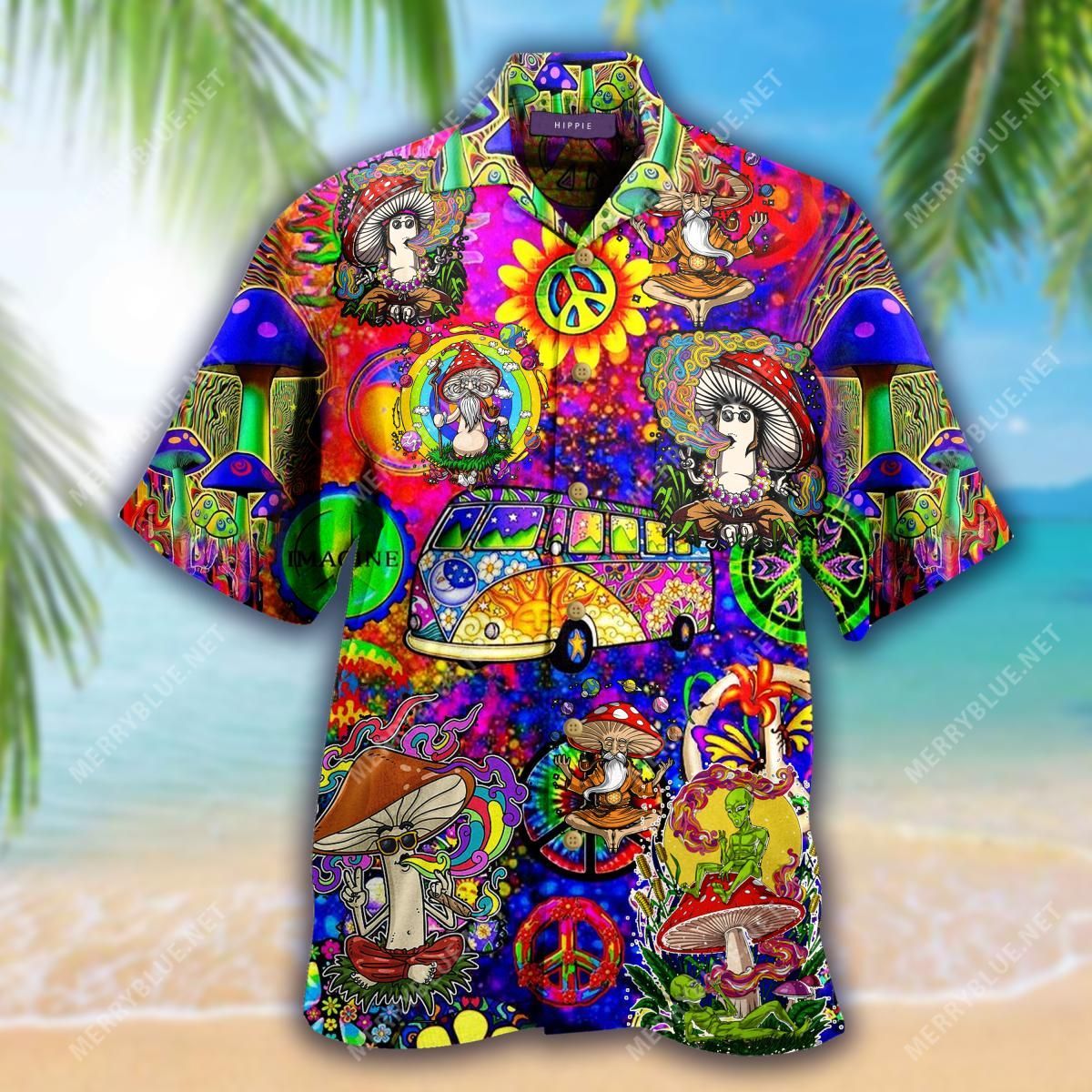 Don'T Worry Be Hippie Aloha Hawaiian Shirt Colorful Short Sleeve Summer Beach Casual Shirt