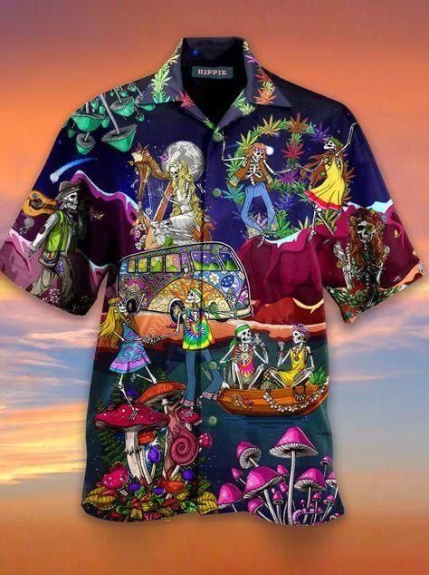 Don'T Worry Be Hippie Skull Aloha Hawaiian Shirt Colorful Short Sleeve Summer Beach Casual Shirt For Men And Women