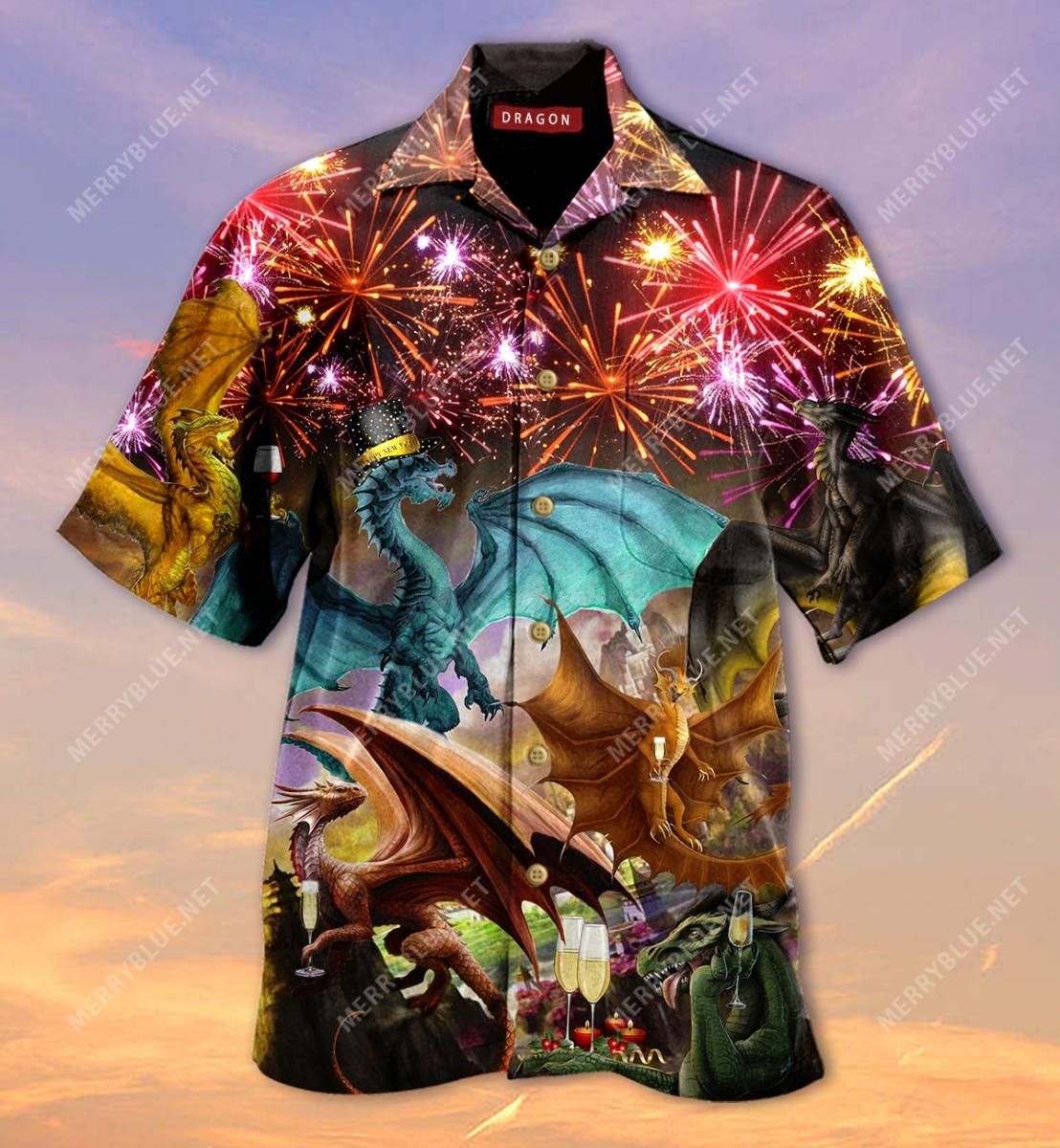 Dragon Family Welcomes New Year Eve Sleeve Aloha Hawaiian Shirt Colorful Short Sleeve Summer Beach Casual Shirt For Men And Women