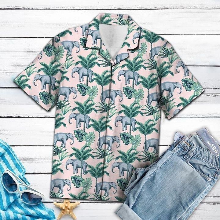 Elephant Coconut Palm Aloha Hawaiian Shirt Colorful Short Sleeve Summer Beach Casual Shirt For Men And Women
