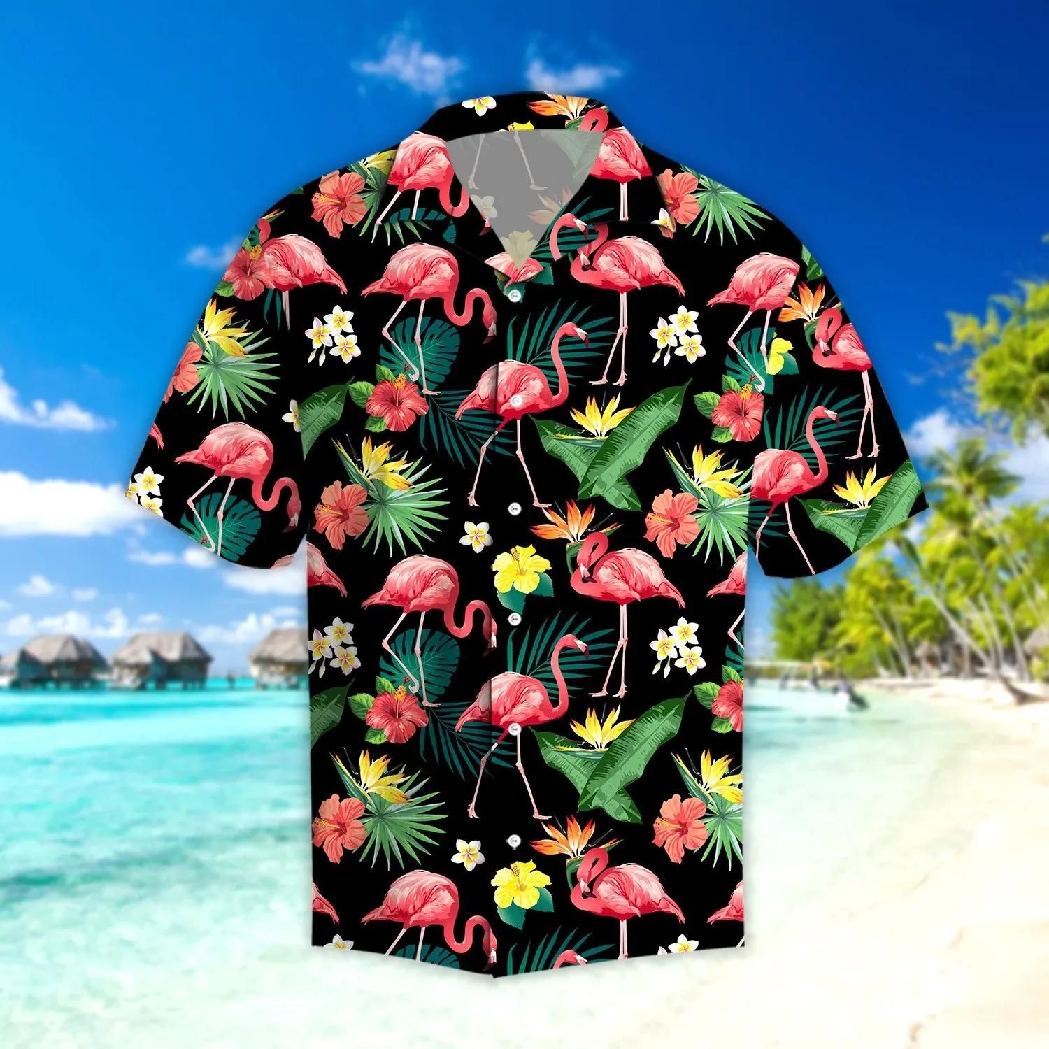 Flamingo Hibiscus Tropical Aloha Hawaiian Shirt Colorful Short Sleeve Summer Beach Casual Shirt For Men And Women
