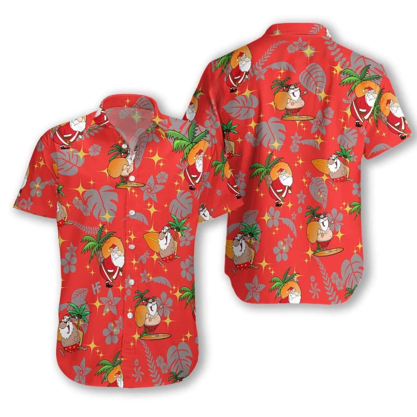 Funny Santa Red Aloha Hawaiian Shirt Colorful Short Sleeve Summer Beach Casual Shirt For Men And Women