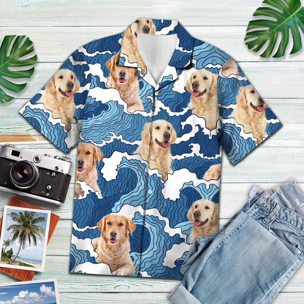 Golden Retriever Wave Aloha Hawaiian Shirt Colorful Short Sleeve Summer Beach Casual Shirt For Men And Women