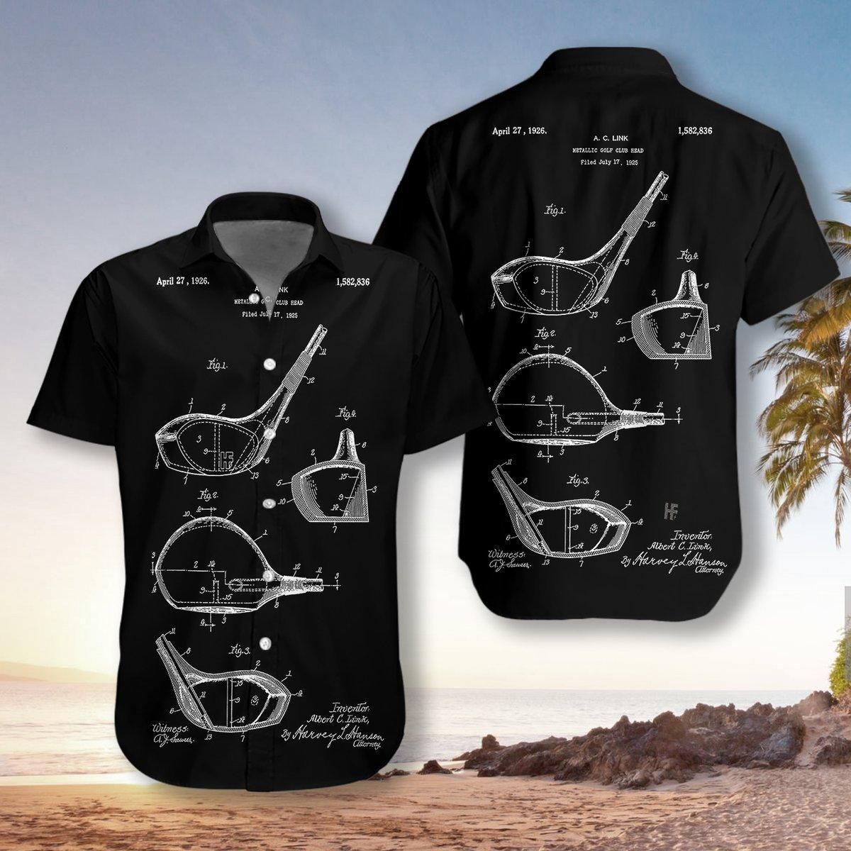 Golf Club Patent Blueprint Style Aloha Hawaiian Shirt Colorful Short Sleeve Summer Beach Casual Shirt For Men And Women