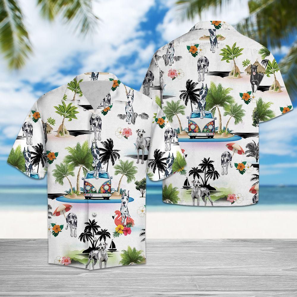 Great Dane Vacation Aloha Hawaiian Shirt Colorful Short Sleeve Summer Beach Casual Shirt For Men And Women