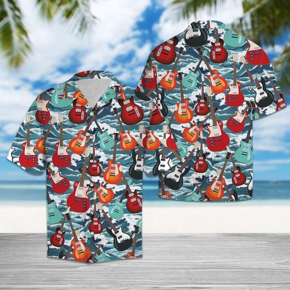 Guitar For Summer Aloha Hawaiian Shirt Colorful Short Sleeve Summer Beach Casual Shirt For Men And Women
