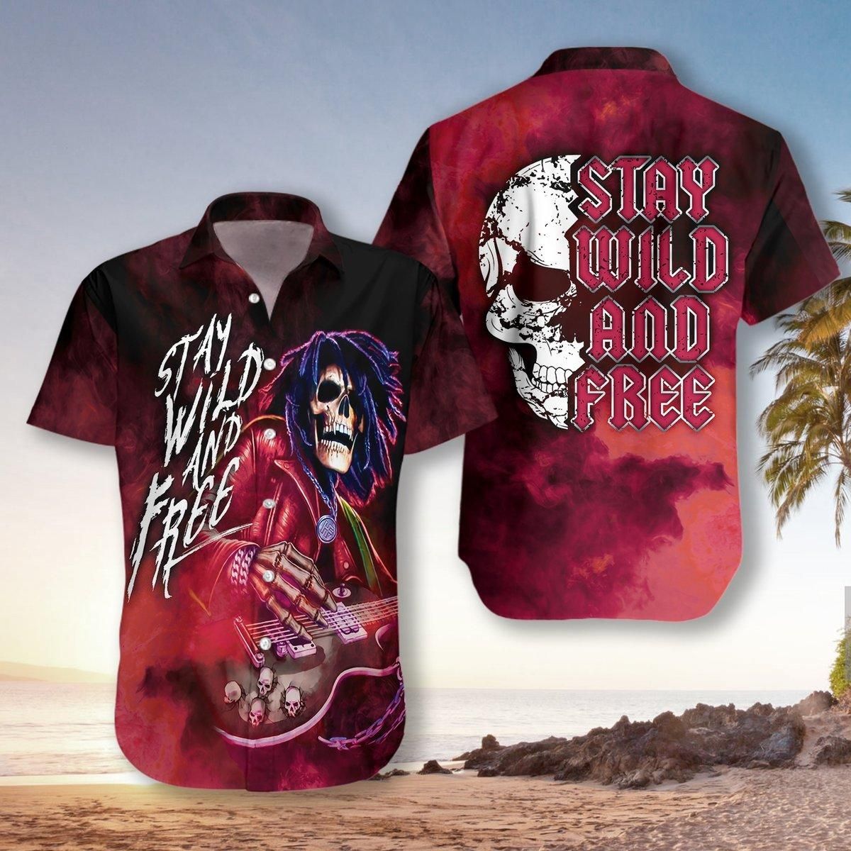Guitar Stay Wild And Free Aloha Hawaiian Shirt Colorful Short Sleeve Summer Beach Casual Shirt For Men And Women